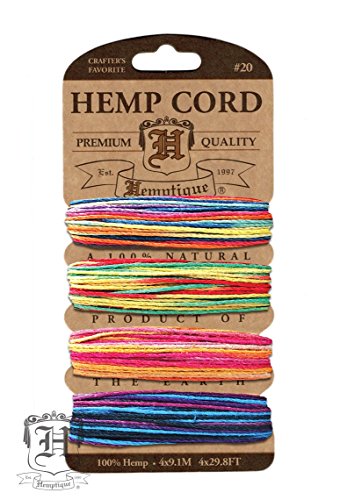 Product Cover Hemptique Hemp Cord 4 Color Cards #20 - Made with Love - Crafter's #1 Choice - Eco Friendly - Plant Hanger - Scrapbooking - Gardening - Macramé - Home Décor (Variegated2 Pack)
