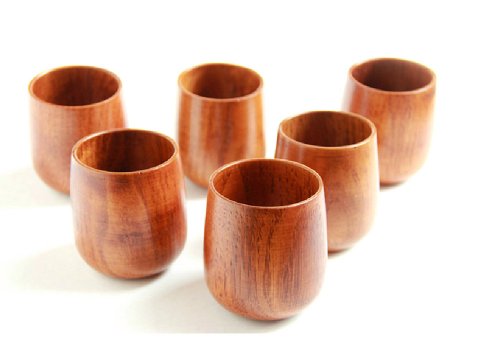 Product Cover Moyishi Top-Grade Natural Solid Wood Wooden Tea Cup Wine Mug 250ml,4PCS