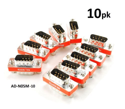 Product Cover CablesOnline DB9 Null Modem Male to Male Slimline Data Transfer Adapter/Gender Changer , (10-Pack) (AD-N05M-10)