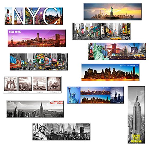 Product Cover Set of 12 New York Panoramic Photo Magnets NYC 5x1.6 inch - Pack of 12