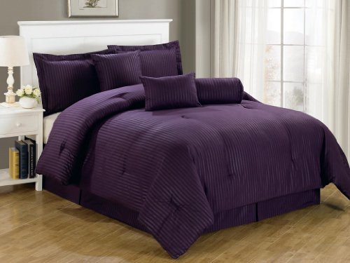 Product Cover Chezmoi Collection 7-Piece Hotel Dobby Stripe Comforter Set, King, Purple