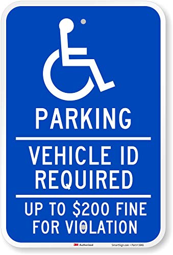 Product Cover SmartSign Lyle SmartSign 3M Engineer Grade Reflective Sign, Legend Parking Vehicle ID Required $200 Fine with Graphic, 18 high x 12 wide, White on Blue
