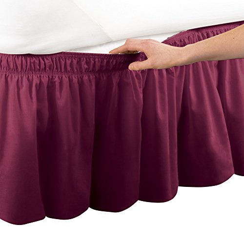Product Cover Collections Etc Wrap Around Bed Skirt, Easy Fit Elastic Dust Ruffle, Burgundy, Queen/King