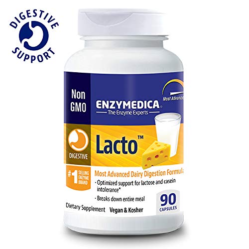 Product Cover Enzymedica, Lacto, Enzyme Support for Digestive Relief from Lactose Intolerance, Vegan, Gluten Free, 90 Capsules (FFP)