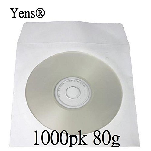 Product Cover Yens 1000 pcs White CD DVD Paper Sleeves Envelopes with Flap and Clear Window