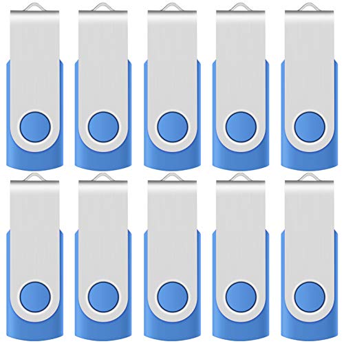 Product Cover Enfain 10 Pack 4GB USB 2.0 Blue Flash Drives Bulk Small Capacity Thumb Drives Swivel Zip Drive Jump Drive Memory Sticks, with 12 White Labels for Marking