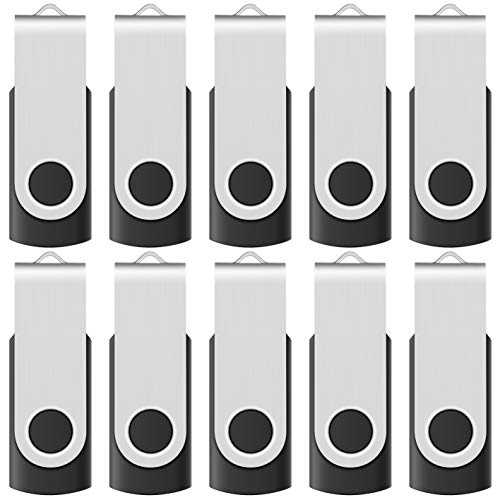 Product Cover Enfain 2GB USB 2.0 Black Flash Drives Bulk 10 Pack Small Capacity Thumb Drives Swivel Zip Drive Jump Drive Memory Sticks, with 12 White Labels for Marking