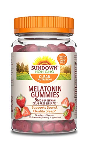 Product Cover Sundown Melatonin 5 Milligram Gummies (Count 60), Strawberry Flavored, Supports Sound, Quality Sleep Non-GMO, No Artificial Flavors, 60 Counts