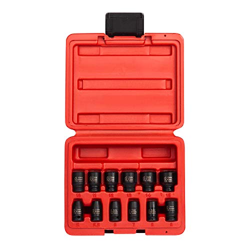Product Cover Sunex 1822, 1/4 Inch Drive Magnetic Impact Socket Set, 12-Piece, Metric, 5mm-15mm, Cr-Mo Alloy Steel, Radius Corner Design, Dual Size Markings, Heavy Duty Storage Case