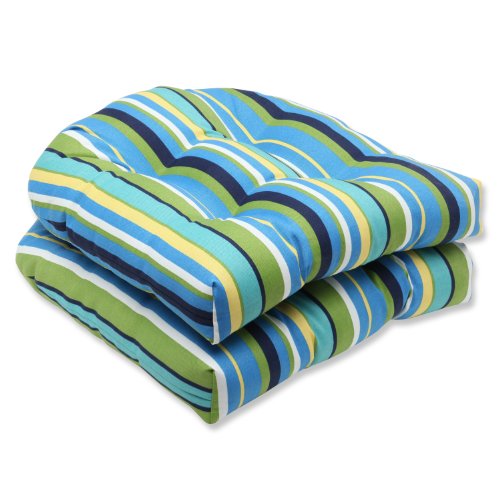 Product Cover Pillow Perfect Outdoor/Indoor Topanga Stripe Lagoon Blue Tufted Seat Cushions (Round Back), 19