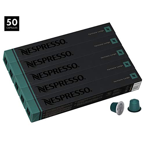 Product Cover Nespresso Fortissio Lungo OriginalLine Capsules, 50 Count Espresso Pods, Intensity 8 Blend, Indian Malabar & Colombian Arabica Coffee Flavors