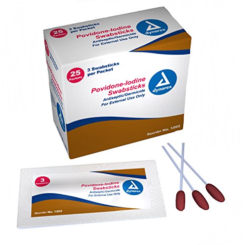 Product Cover Povidone Iodine Swabsticks 1202 - 5 Boxes of 25 (3 swabs per pack totaling 75 per box)