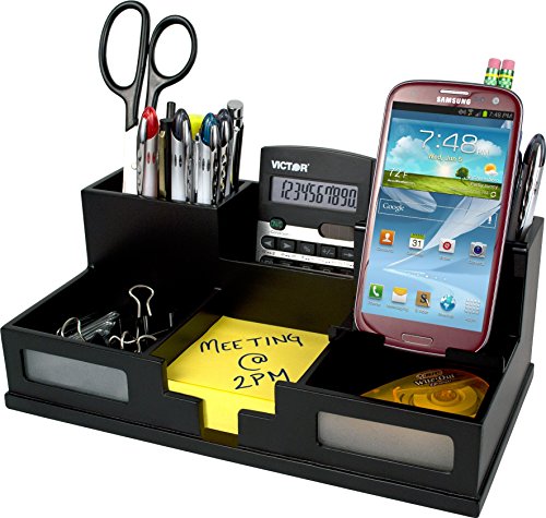 Product Cover Victor Wood Desk Organizer with Smart Phone Holder, Midnight Black, 9525-5