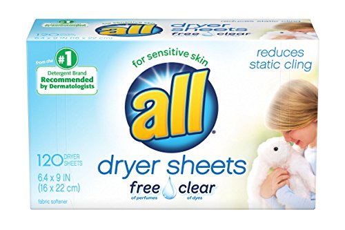 Product Cover all Fabric Softener Dryer Sheets for Sensitive Skin, Free Clear, 120 Count