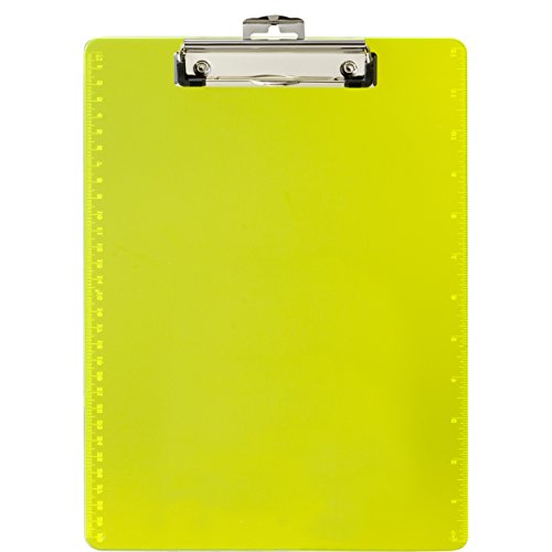 Product Cover Officemate OIC Transparent Plastic Clipboard, Letter Size with Ruler Markings, Neon Yellow (83008)