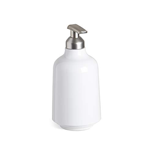 Product Cover Step Soap Pump by Umbra, Liquid Soap Dispenser, Bathroom Accessories, White Soap Dispenser, Glossy White Finish