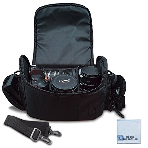 Product Cover Large Digital Camera / Video Padded Carrying Bag / Case for Nikon, Sony, Pentax, Olympus Panasonic, Samsung, and Canon DSLR Cameras + eCostConnection Microfiber Cloth