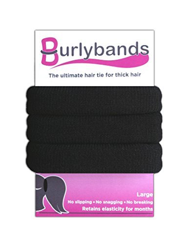 Product Cover Burlybands The Ultimate Hair Ties For Thick Heavy Or Curly Hair. No Slipping Snagging Breaking Or Stretching Out. Heavy Duty Seamless Ponytail Holders For Thick Hair. A Firm Comfortable Hold That Lasts All Day. (Black, Large, 3 Pack)