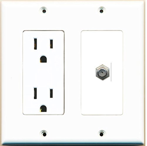 Product Cover RiteAV - 15 Amp Power Outlet and 1 Port Coax Cable TV- F-Type Decora Type Wall Plate - White