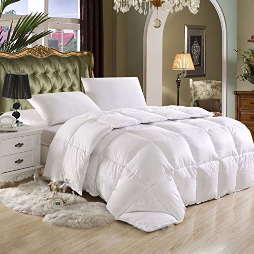 Product Cover SUPER LUXURIOUS TWIN / TWIN XL Extra Long Size Goose Down Alternative Comforter, 600 Thread Count 100% Egyptian Cotton Cover, 750 Fill Power, 70 Oz Fill Weight, Solid White Color