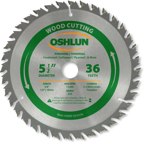 Product Cover Oshlun SBW-055036 5-1/2-Inch 36 Tooth ATB Finishing and Trimming Saw Blade with 5/8-Inch Arbor (1/2-Inch and 10mm Bushings)