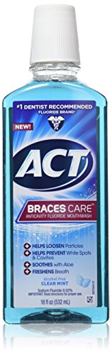 Product Cover ACT Braces Care Anti-Cavity Fluoride Mouthwash, Clean Mint, 18 Ounce