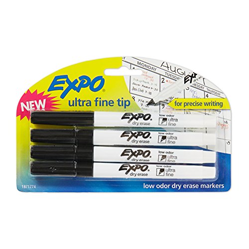 Product Cover EXPO 1871774 Low-Odor Dry Erase Markers, Ultra Fine Tip, Black, 4 Count (Pack of 1)