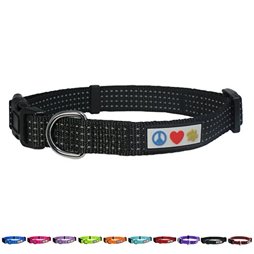 Product Cover Pawtitas Reflective Dog Collar with Stitching Reflective Thread | Reflective Dog Collar with Buckle Adjustable and Better Training Great Collar for Extra Small Dogs - Black Collar