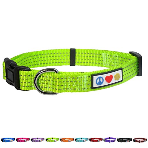 Product Cover Pawtitas Reflective Dog Collar with Stitching Reflective Thread | Reflective Dog Collar with Buckle Adjustable and Better Training Great Collar for Extra Small Dogs - Green Collar
