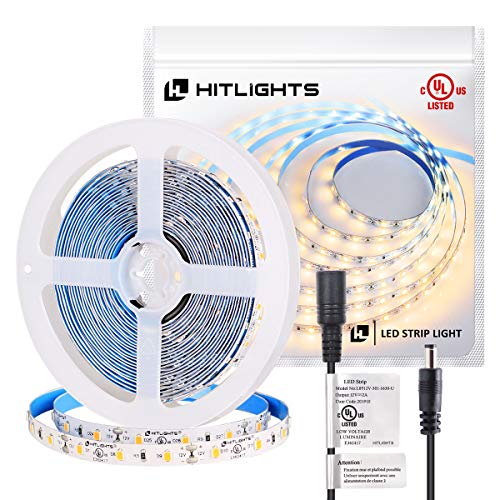Product Cover HitLights Warm White LED Light Strip, Premium 2835-16.4 Feet, 300 LEDs, 3000K, 22Watt CR 90+. UL-Listed LED Strip Lights. 12V DC Tape Light for Under Cabinet, Kitchen, Household& More