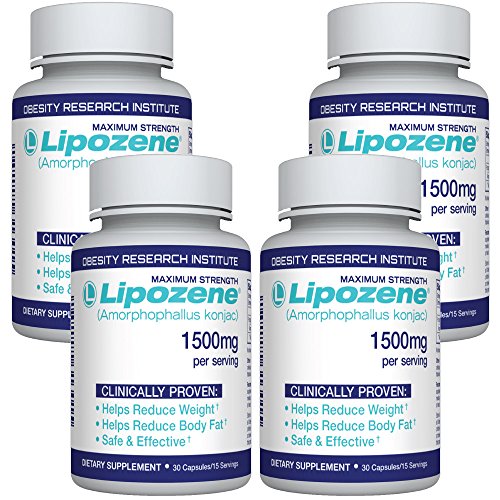 Product Cover Lipozene Diet Pills - Weight Loss Supplement - Appetite Suppressant and Control - 4 Bottles 120 Capsules - No Stimulants No Jitters