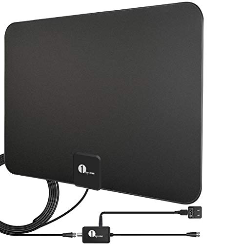 Product Cover [Upgraded 2019] 1byone Digital Amplified Indoor HD TV Antenna Up to 80 Miles Range, Amplifier Signal Booster Support 4K 1080P UHF VHF Freeview HDTV Channels with Coax Cable