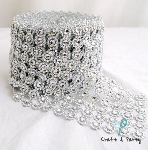 Product Cover Silver Diamond Flower Shape Mesh Wrap Roll Faux Rhinestone Crystal Ribbon 4