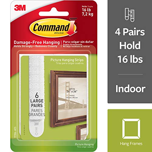 Product Cover Command 16 lb Large White Picture Hanging Strips, 6 pairs (12 strips), Indoor Use, Decorate Damage-Free (17206-6ES)