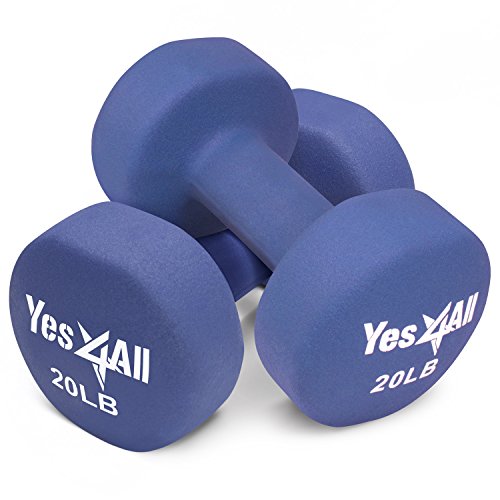 Product Cover Yes4All Non-Slip, Hexagon Neoprene Dumbbells - 20lbs Neoprene Dumbbell Set for Muscle Toning, Strength Building, Weight Loss (Medium Dark Blue - Pair)