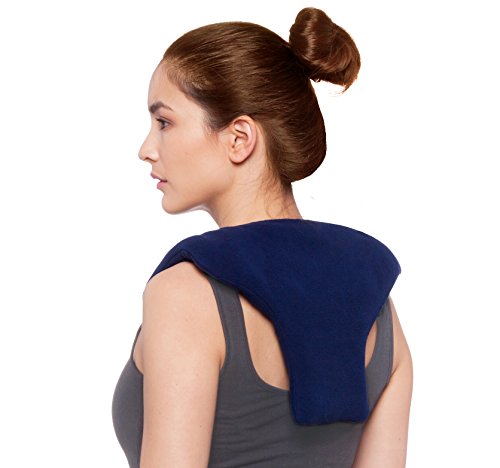 Product Cover Sunny Bay Microwave Shoulder & Upper Back Heating Wrap, Heat Therapy Pad for Sore Neck & Shoulder Muscle Pain Relief - Thermal, Reusable, Non Electric Hot Pack Pads or Cold Compress, Medium, Navy Blue