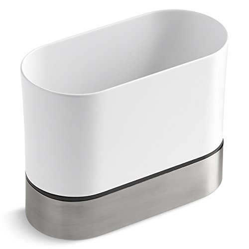 Product Cover KOHLER Kitchen Dish Brush Holder, Sink Caddy, Silicone and Stainless Steel, White