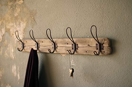 Product Cover Entryway Rustic Style 5 Hook Wall Mount Wooden Coat Rack, Brown, Large, 26