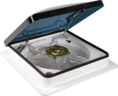 Product Cover Fan-Tastic Vent 1250 Series White RV Roof Vent, 3-Speed Manual Crank RV Vent Fan, Smoke Dome RV Vent Cover
