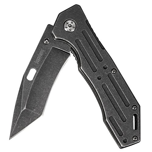 Product Cover Kershaw Lifter (1302BW); Tactical Tanto Pocket Knife with 3.5 Inch 4Cr14 Steel Blackwashed Blade with Stainless Steel Blackwash Handle, SpeedSafe Assisted Opening and Deep-Carry Pocketclip; 3.2 OZ.