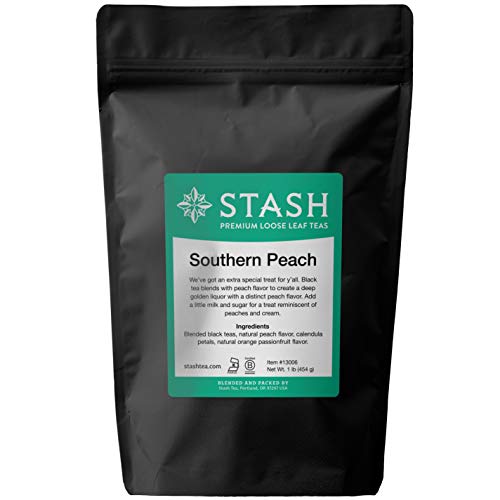 Product Cover Stash Tea Loose Leaf Tea Southern Peach Black 1 Pound Pouch  Loose Leaf Premium Black Tea for Use with Tea Infusers Tea Strainers or Teapots, Drink Hot or Iced, Sweetened or Plain