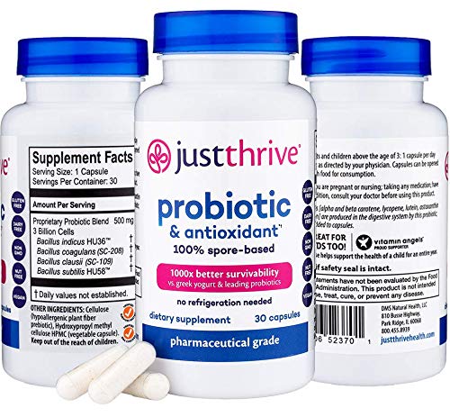 Product Cover Just Thrive: Probiotic & Antioxidant Supplement - 30 Day Supply - 100% Spore-Based Probiotic - 1000x Better Survivability Than Leading Probiotics - Support Immune & Digestive Health - Vegan & Non-GMO