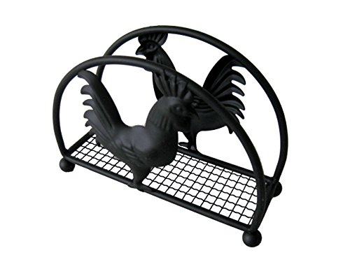 Product Cover Home Basics Rooster Series Heavy Duty Steel Napkin Holder Organizer Stand, Kitchen Countertop, Black