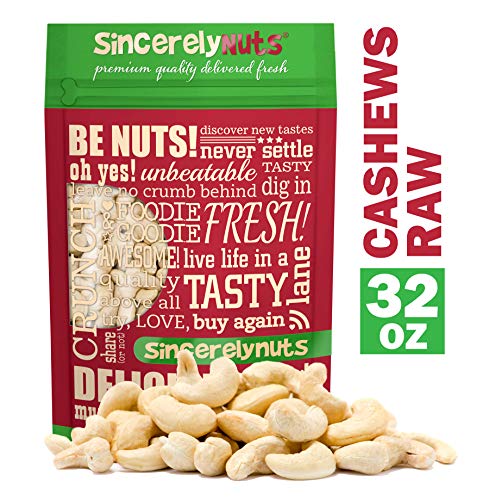 Product Cover Sincerely Nuts - Raw Cashews Whole and Unsalted | Two lbs. Bag | Deluxe Kosher Snack Food | Healthy Source of Protein, Vitamin & Mineral Nutritional Content | Gourmet Quality Vegan Cashew Nut
