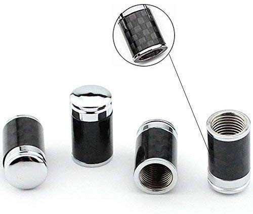 Product Cover AeroDesigns Carbon Fiber Valve Stem Cap Cover -Hot Ride- Chrome Carbon Black Steel Pressure Valve Stems Caps Universal Fits ALL Cars Trucks SUV Bike & Bicycle ( Fit All Factory / OEM / Racing Wheels )