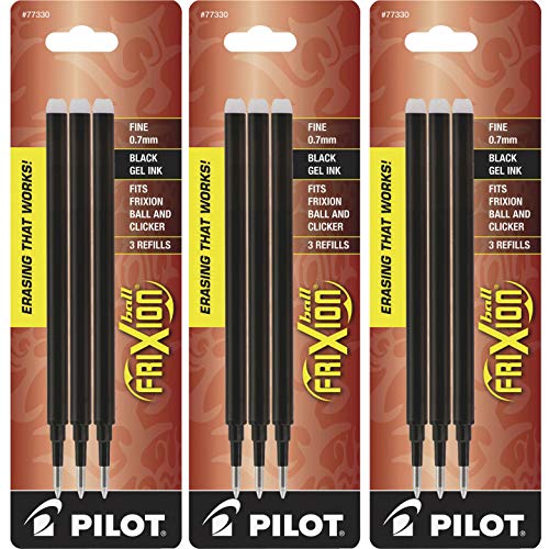 Product Cover Pilot Gel Ink Refills for FriXion Erasable Gel Ink Pen, Fine Point, Black Ink, 3 Packs containing 3 refills each total of 9 refills (77330)