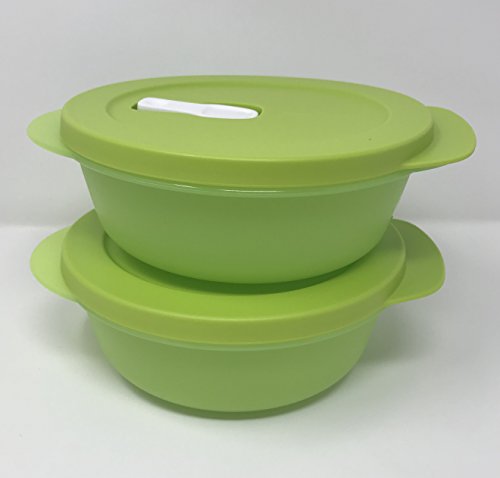 Product Cover Tupperware CRYSTALWAVE Microwave Lunch Bowl SET 2.5 cups New Lime Green