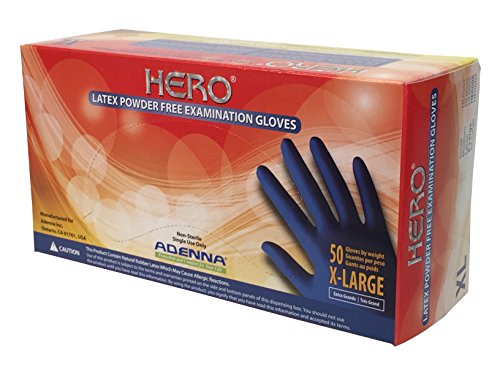 Product Cover Adenna Hero 14 mil Latex Powder Free Exam Gloves (Blue, X-Large) Box of 50