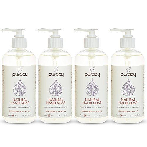 Product Cover Puracy Natural Liquid Hand Soap [4-Pack], Sulfate-Free Hand Wash, Lavender and Vanilla [4 x 12 Fluid Ounce Pump Bottles]