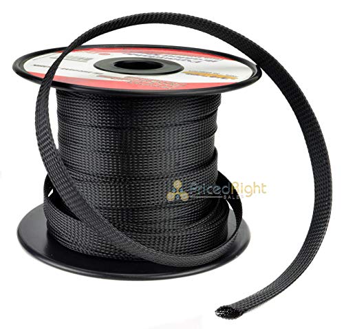 Product Cover BLACK 3/4 100FT BRAIDED EXPANDABLE FLEX SLEEVE WIRING HARNESS LOOM WIRE COVER